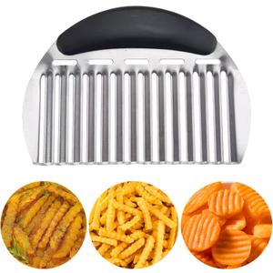 JAYVAR Large Crinkle Cutter French Fry Cutter, Large Crinkle Potato Slicer Wavy Chopper, Stainless Steel Wavy Slicer Crinkle Cutting Chopping Tools with Handle for Carrot Vegetable
