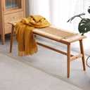100% Solid Oak Farmhouse Entryway Bench, Wooden Bench Indoor with Hand Woven Rope Surface Design, Wood Bench for End of Bed with Solid Structure(Natural, 43.31" Wx11.81 Dx15.98 H) (Beige)