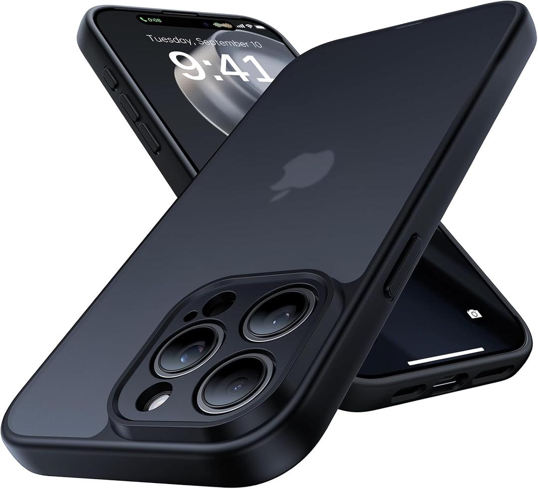 Shockproof for iPhone 15 Pro Max Case, [Camera Protection] [Military-Grade Drop Protection] Protective Anti-Yellow Slim Translucent Skin-Friendly for iPhone 15 Pro Max Phone Case, Black