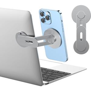 Magnetic Phone Holder for Laptop, MagSafe Laptop Phone Mount for iPhone 17/16/15/14/13/12 & All Phones, 180Adjustable Magnetic Phone Holder for Tesla Monitor (Gray) (unchargeable)