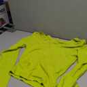 Artfish Women's Long Sleeve Scoop Neck V Notch Ribbed Slim Fitted Casual Basic Crop Top (Lime Neon Green, Small)