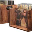 Vinyl Record Storage Crate 2 Pack, Holds up To 60 LPs, Album Visible Storage Box with Acrylic Front, Handle, Wooden Multi-Purpose Organizer for Records, Magazines and Books, Desktop and Home Office