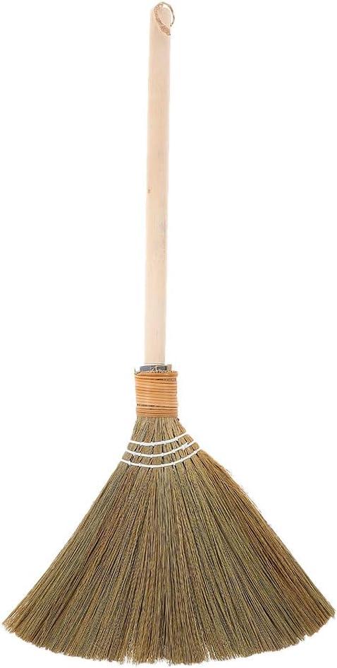 CALLARON Natural Woven Corn Whisk Broom with Handle 26.37In Traditional Vietnamese Broom for Indoor Outdoor Floor Cleaning Garage Yard Sweeping