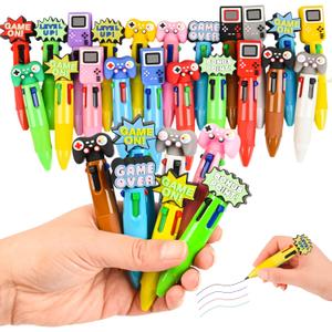 LiYiQ 25 Pcs Video Game Colorful Multicolor Pen in One Cartoon Cute Fun 4-in-1 Cute Pens Bulk Kawaii Game Handle Level Up Games Console Shape Cool Ballpoint Pens for Kids Fun Gifts