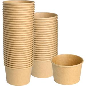 ESSENTIAL Paper Ice Cream Cups, 50pcs 8oz Disposable Dessert Bowls for Hot or Cold Food, Lids Not Included, Paper Snack Containers for Sundae, Frozen Yogurt, Soup (Brown)