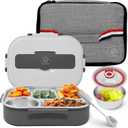 Korra Home & Living Stainless Steel Lunch Bento Box for Adults and All Ages - 5 Compartments, Insulated Bag, Spork, and Leak resistant Soup Bowl, Durable for Work, College, Travel (White)