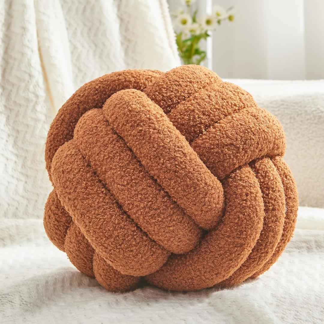 Petrella Knot Pillow Ball Round Throw Pillows Home Decor Cushion Decorative Aesthetic Throw PillowsLambswool Caramel 8inch