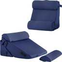 Bedluxe Adjustable 4pcs Bed Wedge Pillow Set, Memory Foam Wedges Pillow Post Surgery for Back, Neck, Leg Pain Relief, Pillows Wedge for Sleeping, Sitting up in Bed, Acid Reflux and GERD, Navy Blue (Adjustable 9&12 Inch + 2 Head Pillow)