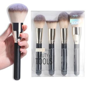 BS-MALL Soft Professional Makeup Brush Set - 4 Pcs Travel-friendly Brushes Including Foundation Brush for Liquid Makeup, Powder Brush & Blush Brush, Daily use (Black Silver)