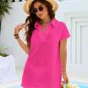 Blooming Jelly Womens Swimsuit Coverup Textured Bathing Suit Cover Up Swimwear V Neck Beach Dress Shirt 2026 (Pink, M)