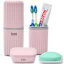 VITVITI Toothbrush Travel Case, Portable Travel Soap Container Leakproof Dish Tray, 7.88 inch Toothpaste Travel Toothbrush Holder with Cover for Trip/Bathroom/Camping(Pink)