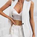 Women's Sleeveless Blazer Vest Casual Button Front Lightweight Jacket Summer Work Office Suit Vest White, S
