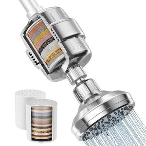 Shower Head with 2 Filters Combo - 20 Stage Water Filter Showerhead for Hard Water - High Pressure 9 Spray Settings - Remove Chlorine Harmful Substances & Heavy Metals - for Dry Skin & Hair