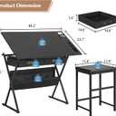 VECELO Drafting Table Art Desk Art Table Adjustable Drawing Table Tilted Tabletop with 2 Storage Drawers and Stool, Drawing Desk for Artist Painters Drawing, Crafting, Reading, Writing, Black, 40.2" L x 23.7" W x 29.5" H