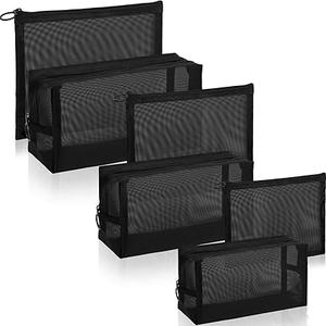 6 Pieces Mesh Cosmetic Bag, 6 Size Portable Mesh Makeup Pouches with Zipper, Travel Organizing Toiletry Bag for Home, Office Accessories Organizer (Black)