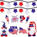 Whaline 24Pcs 4th of July Reflective Car Magnets Patriotic Refrigerator Magnets Independence Day Gnome Fridge Decor USA Flag Star Bulb Light Magnet with Lines for Kitchen,Metal Door,Cabinets,Mailbox