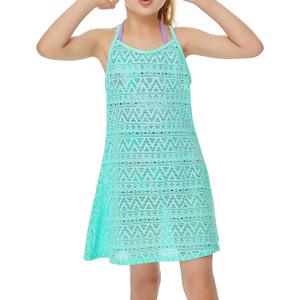Girls Swim Cover Ups Beach Crochet Mesh Crossback Swimsuits Cover Up Dress for Girls 4-12 Years