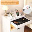 Yusong Night Stand with Gun Drawer & Invisible Lock, Bedside Table, LED Nightstand with Charging Station, Modern Night Stand, Wood Sofa Couch End Side Table with 2 Pull-Out Shelf (White 002), 15.8 inches x 13.8 inches x 23.6 inches