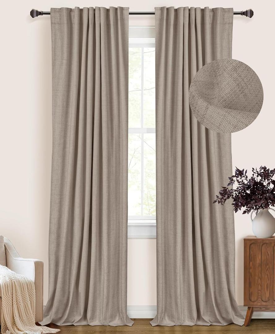 100% Blackout Shield Linen Blackout Curtains for Bedroom 84 Inches Long, Back Tab/Rod Pocket Living Room Drapes, Thermal Insulated Blackout Curtains 2 Panels Set, 50" W x 84" L, Faux Linen (50"W x 84"L (Pack of 2), Faux Linen)