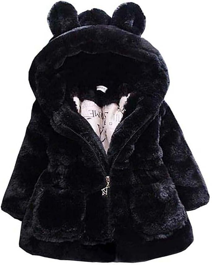 WEONEDREAM Toddler Girls Winter Fleece Coat Kids Hooded Faux Fur Jacket Baby Warm Outwear (3T, Black)