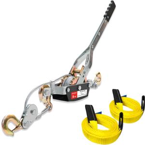 YATOINTO Come Along Winch 5 Ton Hand Winch 9.84Ft with 3 Hooks Heavy Duty Dual Ratchet Cable Winch Puller with Two 1"x8FT Lifting Sling Automotive Towing Hoist Puller for Recovery Moving Securing, 5 Ton-New