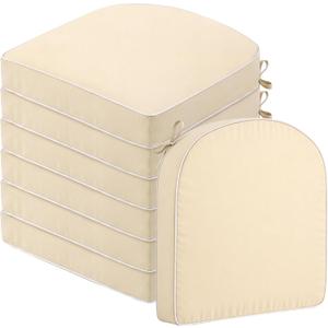 Pickmesh 6 Pcs Outdoor Patio Chair Cushions 19" x 19" Waterproof Seat Cushion with Tie and Handle Square Round Corner Chair Seat Pad TPU Cover for Outdoor Furniture Patio Dining Indoor (Beige)