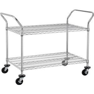 Finnhomy 2-Tier Commercial Grade Rolling Cart, Heavy Duty Utility Cart, Carts with Wheels and Handles, Kitchen Carts on Wheels, Metal Cart with 600 lbs Capacity, Shelf Size 24" D x 40" W, NSF