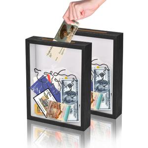 Kapix 2 Pack Adventure Archive Box, 8x10 Shadow Box with Slot, Travel Memory Box Display Case for Keepsakes Ticket Storage (Black)