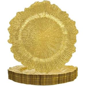 supernal 12pcs Gold Plastic Charger Plates,13inch Round Reef Plate Chargers for Dinner,Gold Chargers with Flora Reef Design For Dinner,Wedding,Party Decoration