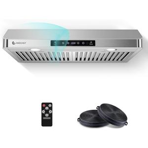 AMZCHEF 30" Stainless Steel Under Cabinet Range Hood, 1050 CFM Dual-Fan | Stainless Steel hood with Touch/Remote/Gesture Control, timer, LED lights & dishwasher-safe baffle filters 3 outlets