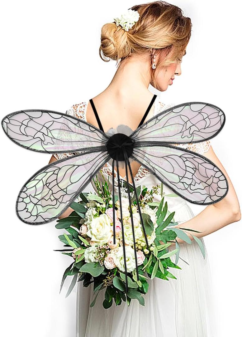 Halloween Fairy Wings for Women & Girls - Sparkling Elf & Angel Wings for Christmas (Black)