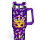 TheMogan 30 oz Tumbler with Handle and Flip Straw, Stainless Steel Vacuum Insulated Water Bottle Travel Mug Thermal Cup Mirror Mardi Gras