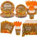 MEHOFOND 169PCS Friendsgiving Party Supplies,Thanksgiving Autumn Dinnerware Paper Plates, Napkins, Cups, Cutlery, Tablecloth Pumpkin Harvest for Fall Friends Party Decor, Serve 24 Guests