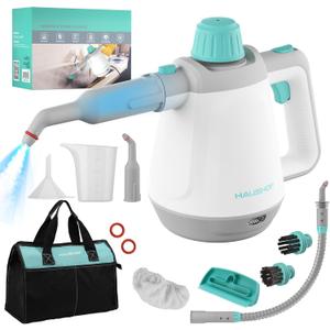HAUSHOF Handheld Steam Cleaner, Steam Cleaner for Home with Tool Bag & Safety Lock, 11 pcs Accessories, Multi-purpose Natural Steam Cleaner for Cleaning Floor, Car, Upholstery, Grout and Grease