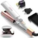 Travel Waver Hair Tool Mini Crimper for Women Short Hair 0.4 inch Small Double Barrel S Waver Curling Iron Dual Voltage (110-240V) with European Plug Adapter, 5 Temps, Anti-scalding, Auto-Off (White)