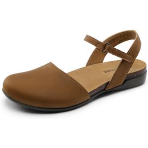 DREAM PAIRS Women's Closed Toe Sandals Arch Support Comfort Cork Footbed Flat Sandals Summer Shoes (11, Brown)