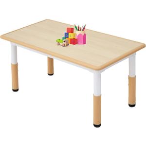 FUNLIO 23.6in*47.2in Adjustable Kids Table, 3-Level Height for Ages 3-8, Easy to Wipe Arts & Crafts Toddler Table for Classrooms/Daycares/Homes, CPC & CE Approved - Natural