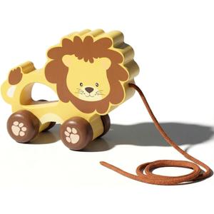 Baby Toys Car,Wooden Pull Along Toddler Toy, Developmental Toy for 1 Year Old Girl Boy Birthday Gift (Lion)