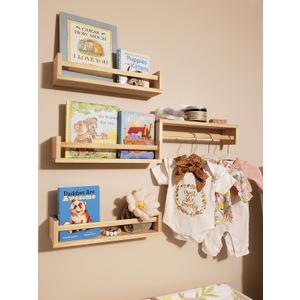 Shelves for Wall, Burlywood Nursery Book Shelves 23 x 4.5 x 4 inch, 3 Pcs