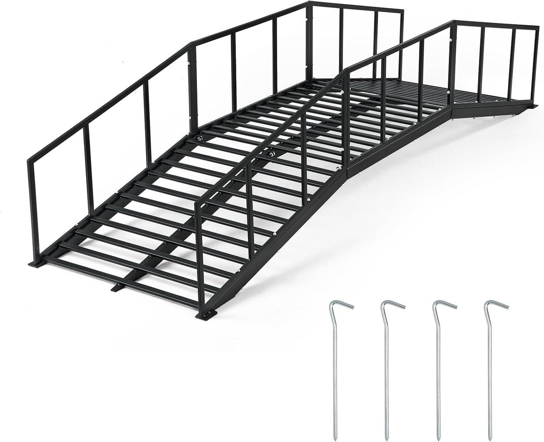 OLBRUS 8FT Metal Garden Bridge with 4 Ground Stakes, Black