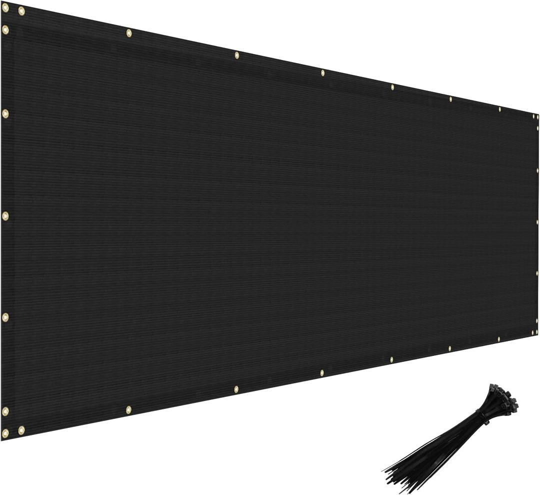 Windscreen4less Privacy Fence Screen Heavy Duty Windscreen Fencing Mesh Fabric Shade Net Cover with Brass Grommtes for Outdoor Wall Garden Yard Pool Deck, 5'x12' Black