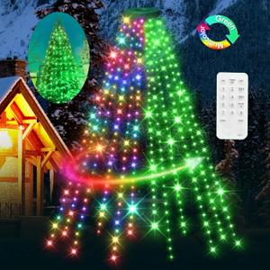 12 Modes Easy Christmas Tree Lights with Ring Indoor Outdoor - 6.56Ft x 12 Lines String 288 LED Timer Dimmable Remote Waterproof Lights for 6 7 Ft Xmas Tree Decor (Green or Multicolor)