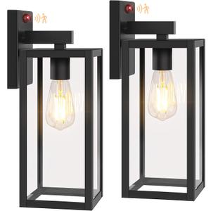 BesLowe Upgraded Motion Sensor Outdoor Wall Lights, 15 Dusk to Dawn Porch Lights Outdoor Wall Sconce Lanterns, 3 Lighting Modes Exterior Lighting Fixtures, Black Outside Lights for House, 2-Pack