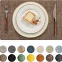 Romanstile Vinyl Placemats Set of 6-12 X 17 Inch - Faux Leather 100% Waterproof Oil-Proof Wipeable Place Mats, Heat Resistant Reversible PU Table Mats for Kitchen Dining Party Outdoor, Brown