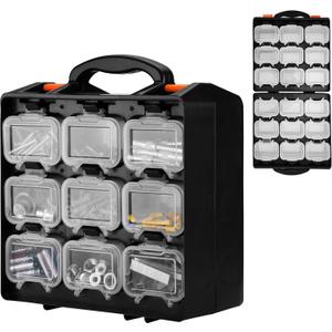 ValueMax Small Parts Organizer Box, Double-Sided Tool Box with 18 Removable Bins, Portable Screw & Parts Storage Case for Nuts, Bolts, and Hardware