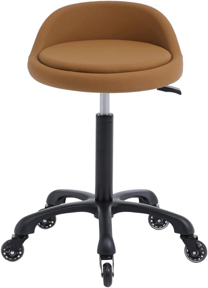 Rolling Salon Stool Chair with Back Support Hydaulic Height Adjustable on Swivel Wheels Heavy Duty for Hair Cutting Esthetician Tatto Beauty Spa Bar Lab Clinic Kitchen Office Home (Camel)