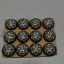 12 Pack Norwegian Rosemaling Folk Style Green Flower Cabinet Knobs Round Drawer Pulls Black Dresser Knob Cupboard Door Handles Hardware for Kitchen Bathroom Cabinets