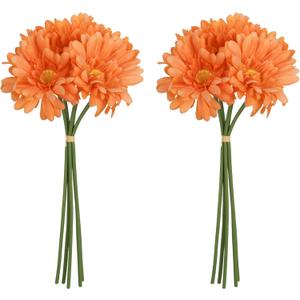 IPOPU 2 Bouquets Gerbera Daisy Artificial Flowers 10PCS Orange Flowers Faux Daisies Real Touch Flowers for Wedding Party Home Table Centerpieces Decoration(Orange)