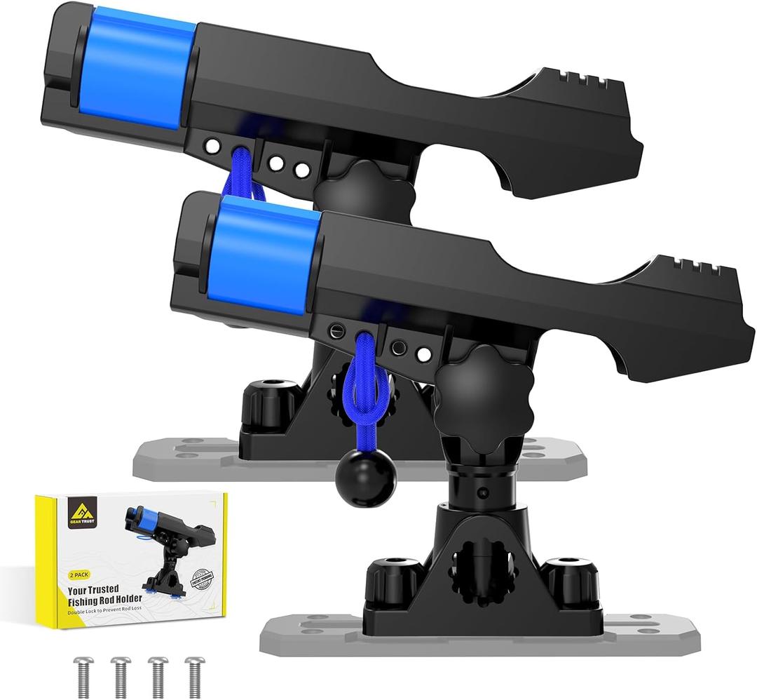 2-in-1 Fishing Rod Holder for Boat Kayak Rod Holder Track Deck Mount, Secure Fishing Pole Holders with Triple Rod Protection, Dual T Bolt, Bungee Cord & Sliding Loop