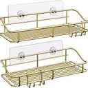 Nieifi Shower Caddy Shelf Storage Rack Adhesive Without Drilling Stainless Steel with Hooks for Washroom, Lavatory, Restroom, Toilet, Bathroom, Kitchen - 2 Pack, Golden